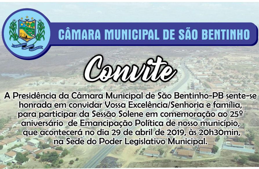 Convite - Sessão Solene ao 25º Aniversário de São Bentinho